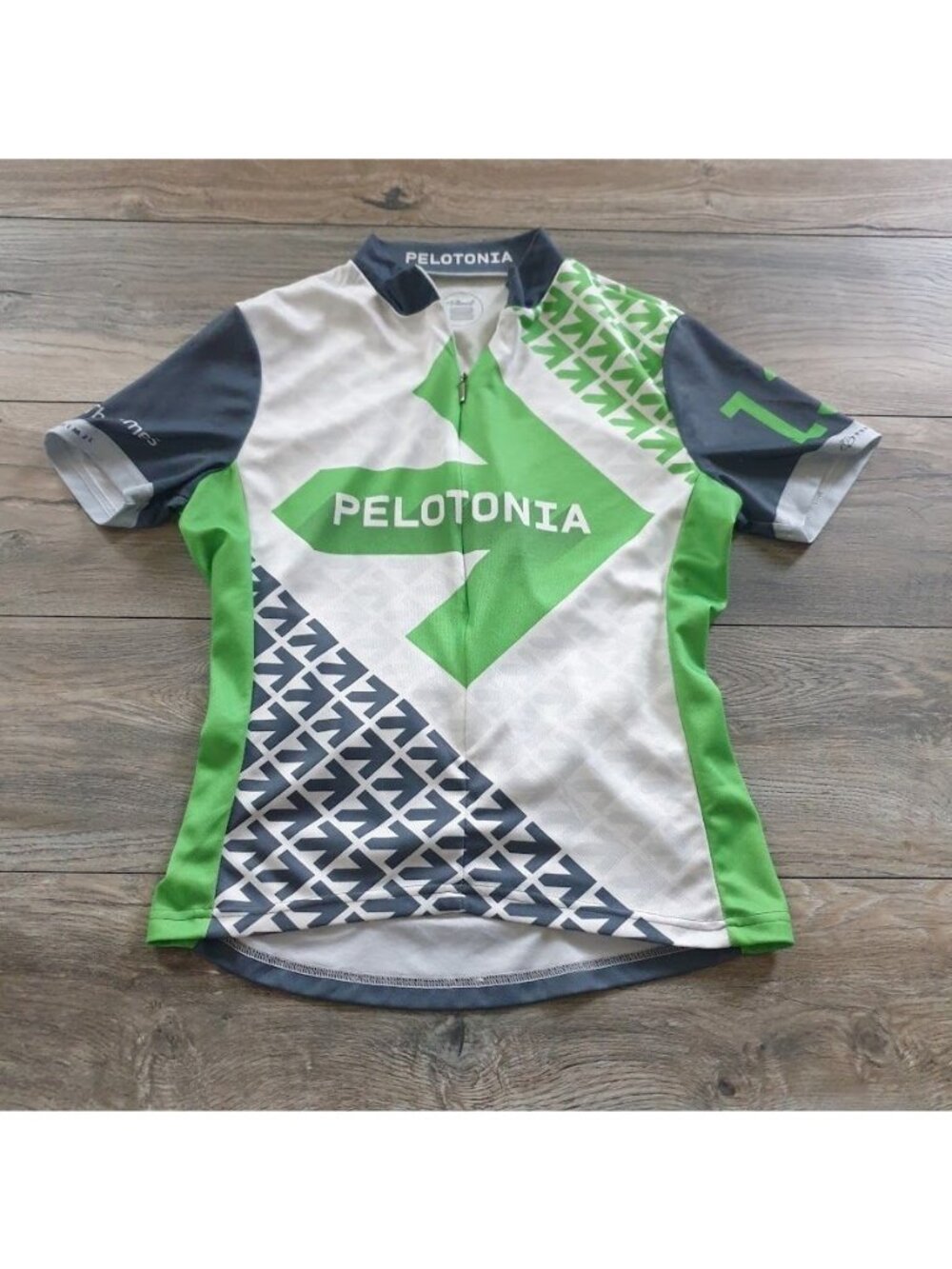 Pelotonia Primal Womens Medium Short Sleeve Cycling Jersey Green White Polyester
